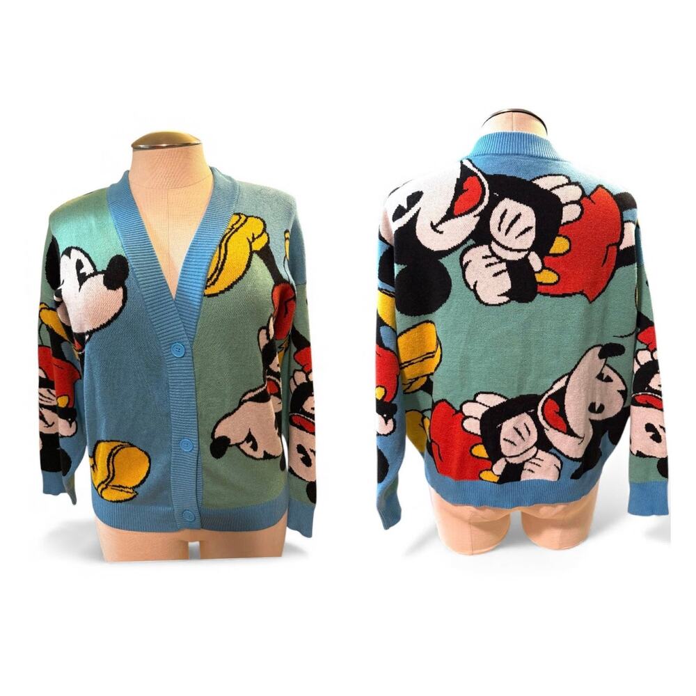 Shop Disney 1X Mickey Mouse Button Front V Neck Cropped Cardigan Heavy Sweater